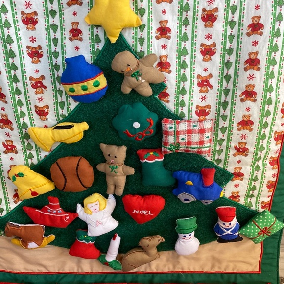 Vintage Christmas Fabric Tree Pocket velcro Advent Calendar Countdown 80s - Picture 4 of 5